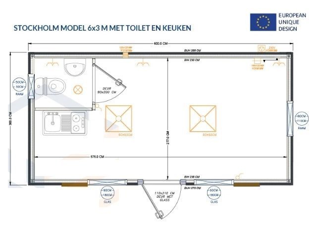 Conteneur Maison Bureau 6×3 mètres modèle Stockholm avec sanitaires et cuisine – Image 15